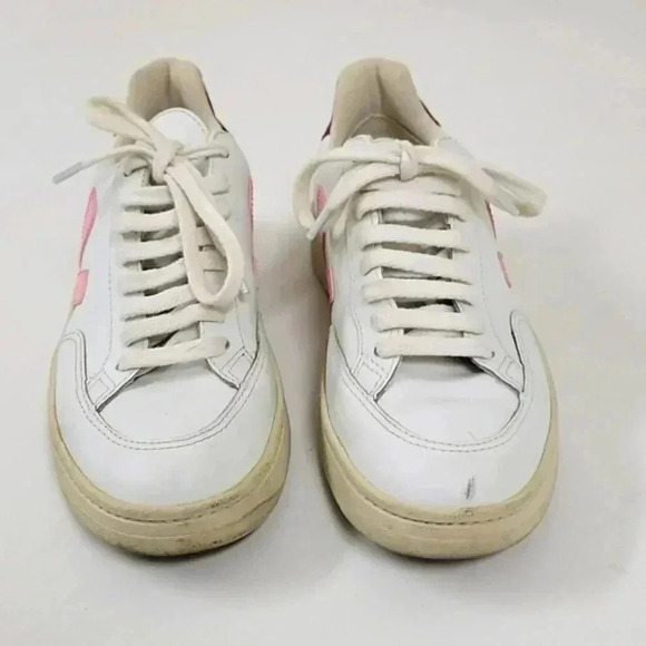 VEJA Women's V-12 Leather Sneakers White Pink - Picture 3 of 10